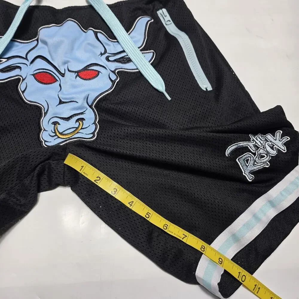 WWE The Rock Black Mesh Shorts Men’s Small The People’s Champ Brahma Bull